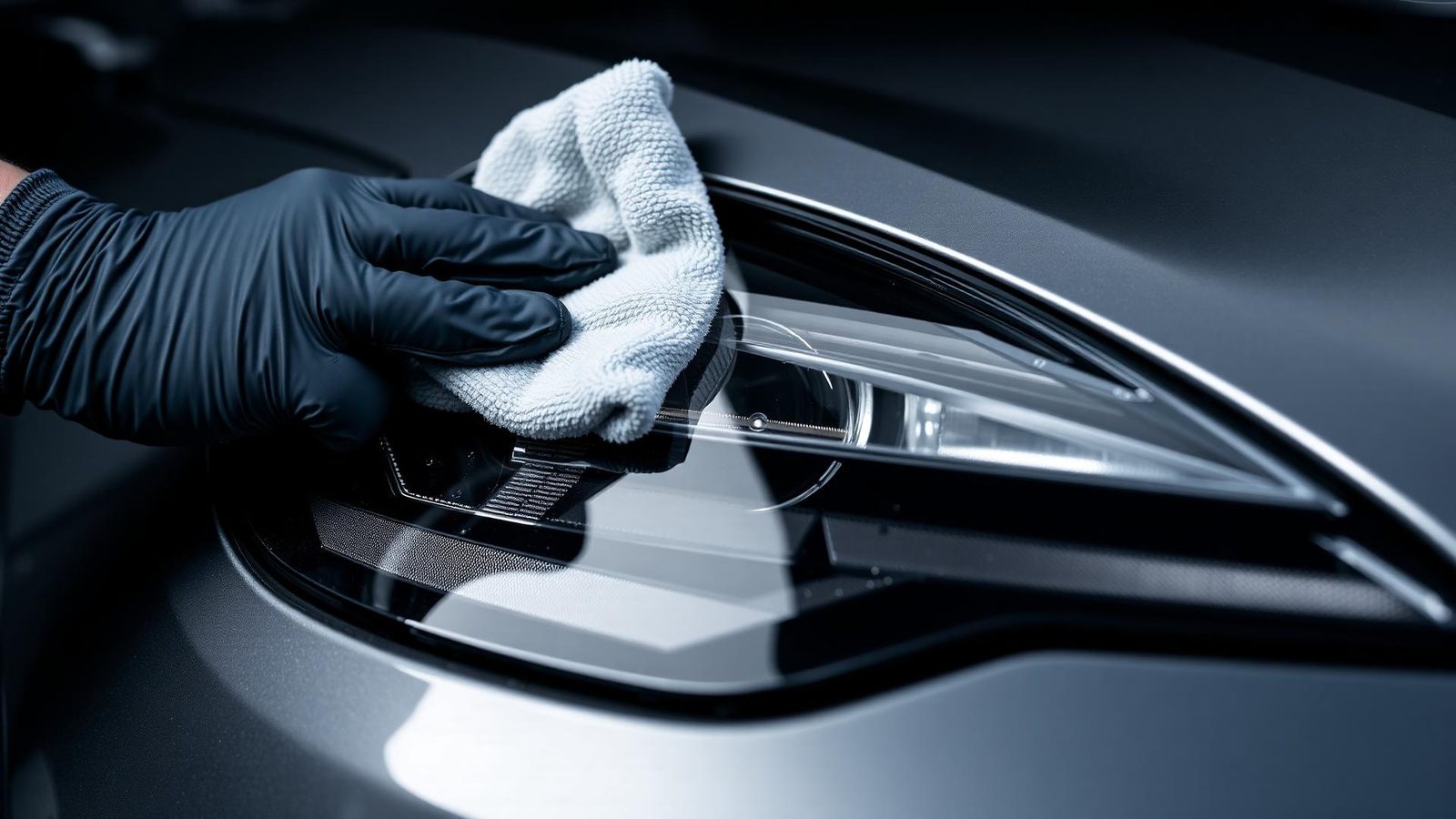 Ceramic coating being applied to a headlight