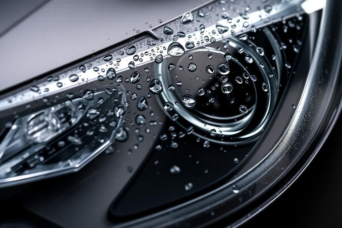 Water beading on a ceramic coated headlight